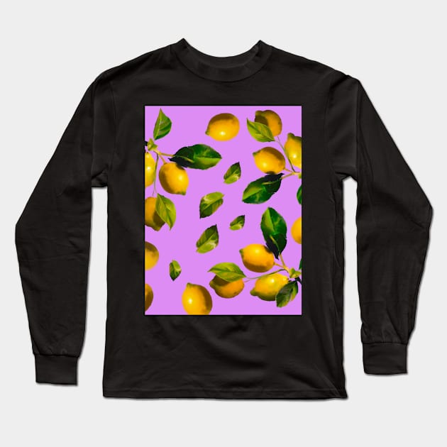 Watercolor seamless lemon pattern Long Sleeve T-Shirt by shikita_a